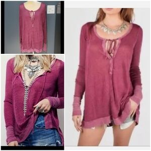 We The Free Free People Affocato Hacci Henley Oversized Top Sz L